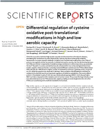 Differential Regulation of Cysteine Oxidative Post-Translational