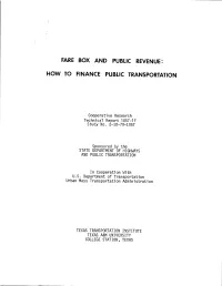 Fare Box and Public Revenue