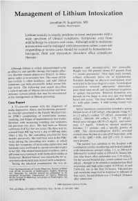 Management of Lithium Intoxication