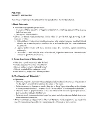 Phil. 1100 Notes #1: Introduction Note: Read Everything on The