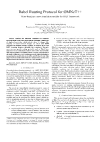 Babel Routing Protocol for Omnet++ More Than Just a New Simulation Module for INET Framework