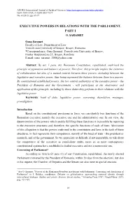 Executive Powers in Relations with the Parliament. Part I O