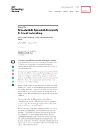 Some Mobile Apps Add Anonymity to Social Networking