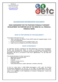 Background Information Document: Basic Assessment for the Proposed Pongola Township Development on Portion 419 of the Farm No