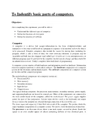 PRACTICAL 1 to Indentify Basic Parts of Computers
