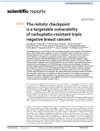 The Mitotic Checkpoint Is a Targetable Vulnerability of Carboplatin-Resistant