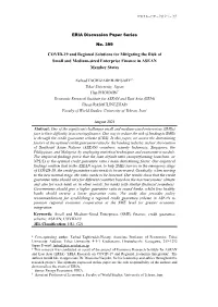 COVID-19 and Regional Solutions for Mitigating the Risk of Small and Medium-Sized Enterprise Finance in ASEAN Member States