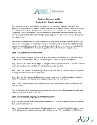 Genocide Awareness Month Extension Activity: Genocide in the News This Extension Activity Is Designed to Provide More Information About Various Aspects of Genocide