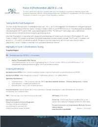 Factor II (Prothrombin) 20210 G --&gt;A