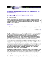 Reconciling Intelligence Effectiveness and Transparency: the Case of Romania