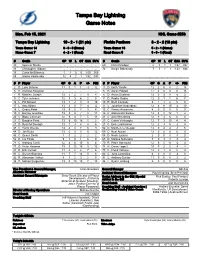 Tampa Bay Lightning Game Notes