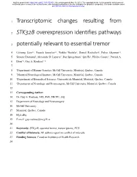 Transcriptomic Changes Resulting from STK32B Overexpression Identifies Pathways Potentially Relevant to Essential Tremor