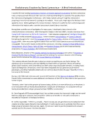 Evolutionary Creation by Denis Lamoureux – a Brief Introduction