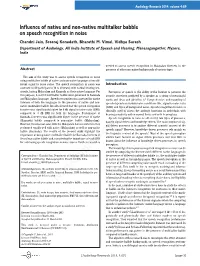 Influence of Native and Non-Native Multitalker Babble on Speech Recognition in Noise Chandni Jain, Sreeraj Konadath, Bharathi M