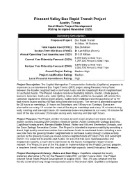 Pleasant Valley Bus Rapid Transit Project Austin, Texas Small Starts Project Development (Rating Assigned November 2020)