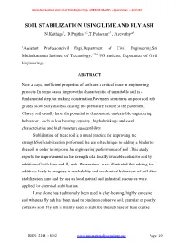 SOIL STABILIZATION USING LIME and FLY ASH N.Krithiga1, D.Pujitha *2,T