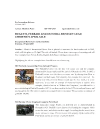 Bugatti, Ferrari and Dunhill Bentley Lead Christie's