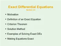 Exact Differential Equations Section 2.4