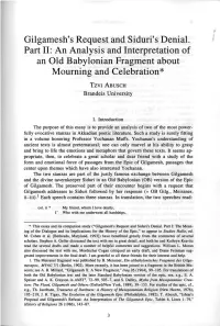 Gilgamesh's Request and Siduri's Denial. Part 11: an Analysis and Interpretation of an Old Babylonian Fragment About Mourning and Celebration *