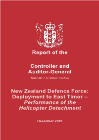 New Zealand Defence Force: Deployment to East Timor – Performance of the Helicopter Detachment