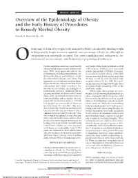 Overview of the Epidemiology of Obesity and the Early History of Procedures to Remedy Morbid Obesity