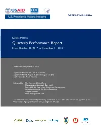 Quarterly Performance Report from October 01, 2017 to December 31, 2017