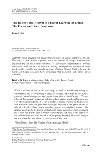The Decline and Revival of Liberal Learning at Duke: the Focus and Gerst Programs
