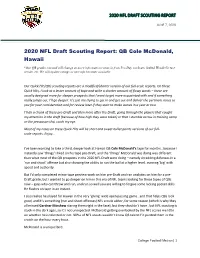 2020 NFL Draft Scouting Report: QB Cole Mcdonald, Hawaii