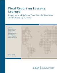 Final Report Lessons Learned