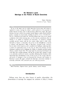 Marriage in the Fiction of Buchi Emecheta Introduction Perhaps