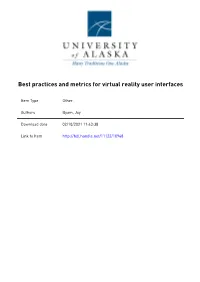 Best Practices and Metrics for Virtual Reality User Interfaces