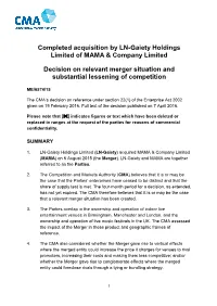 Decision on Relevant Merger Situation and Substantial Lessening of Competition