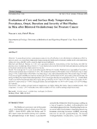 Evaluation of Core and Surface Body Temperatures, Prevalence, Onset, Duration and Severity of Hot Flashes in Men After Bilateral Orchidectomy for Prostate Cancer