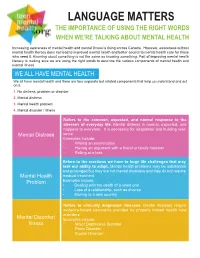 Language Matters the Importance of Using the Right Words When We’Re Talking About Mental Health