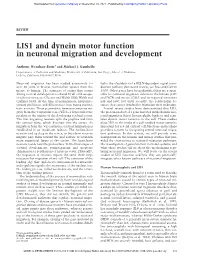 LIS1 and Dynein Motor Function in Neuronal Migration and Development