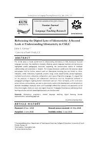 Refocusing the Digital Lens of Idiomaticity: a Second Look at Understanding Idiomaticity in CALL1 John I