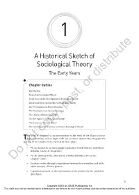 Chapter 1: a Historical Sketch of Sociological Theory the Early Years