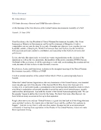 Policy Statement by Achim Steiner UN Under Secretary General And