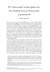 The 'China Model' and the Global Crisis: from Friedrich List to A