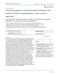 Citizen Participation in Food Systems Policy Making: a Case Study of a Citizens’ Assembly [Version 1; Peer Review: 2 Approved]