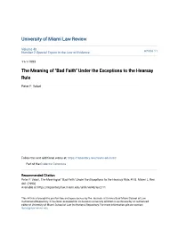 Bad Faith" Under the Exceptions to the Hearsay Rule
