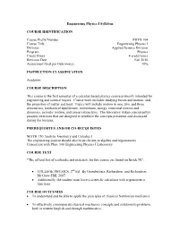 Engineering Physics I Syllabus COURSE IDENTIFICATION Course