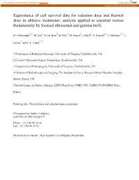 Equivalence of Cell Survival Data for Radiation Dose and Thermal