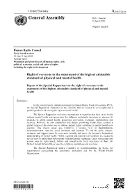 Report of the Special Rapporteur on the Right of Everyone to the Enjoyment of the Highest Attainable Standard of Physical and Mental Health