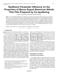 Synthesis Parameter Influence on the Properties of Boron Doped