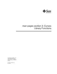 Man Pages Section 3: Curses Library Functions
