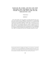 Backlash, Big Stakes, and Bad Laws: How the Right Went for Broke and the Left Fought Back in the Fight Over the 1996 Immigration Laws