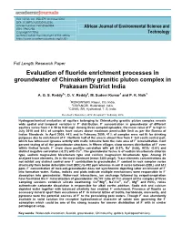 Evaluation of Fluoride Enrichment Processes in Groundwater of Chimakurthy Granitic Pluton Complex in Prakasam District India