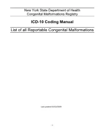 ICD-10 Coding Manual List of All Reportable Congenital Malformations