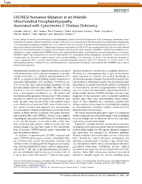 REPORT FASTKD2 Nonsense Mutation in an Infantile Mitochondrial Encephalomyopathy Associated with Cytochrome C Oxidase Deﬁciency